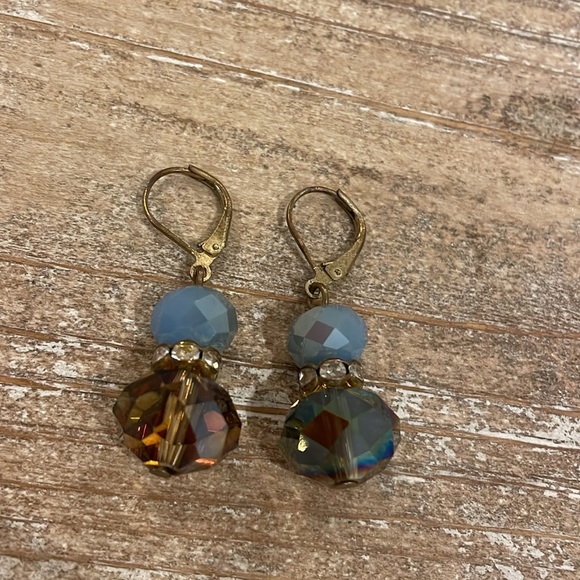 Vintage Blue Beaded Dangle Drop Statement Earrings - Picture 3 of 3